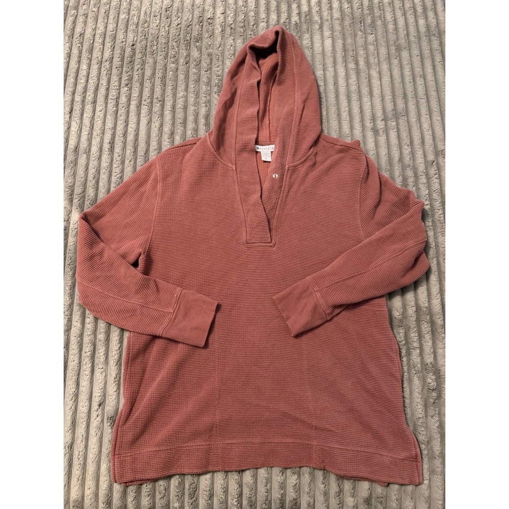 Athleta Waffle Knit Hoodie Tunic Pullover Dusty Rose Pink Small S
